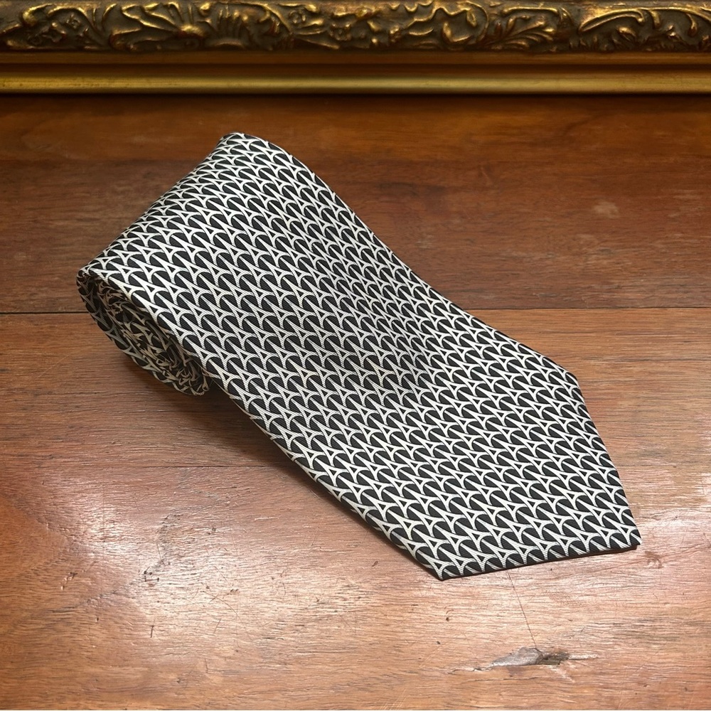 Vintage 90s 00s Black and White Hermes Tie